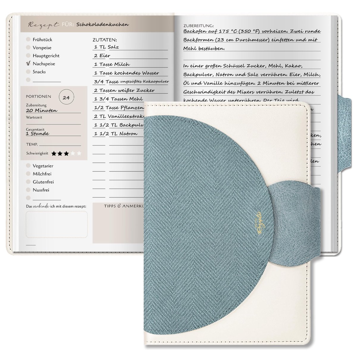 Dailygoods - BIROYAL Receptenboek om zelf te schrijven, A5, Kookboek zelf schrijven, Receptenboek voor 100 favoriete recepten, Kookboek om zelf in te schrijven, Kookboek Backbuch schrijven, Receptenboek om in te