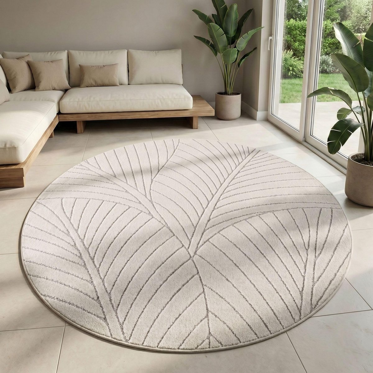 Dailygoods- Tapijt Rond 200 cm - Hoog Laag Effect - Polypropyleen - Duurzaam - Onderhoudsvriendelijk - Geschikt voor Binnen/Buiten - Buitentapijt