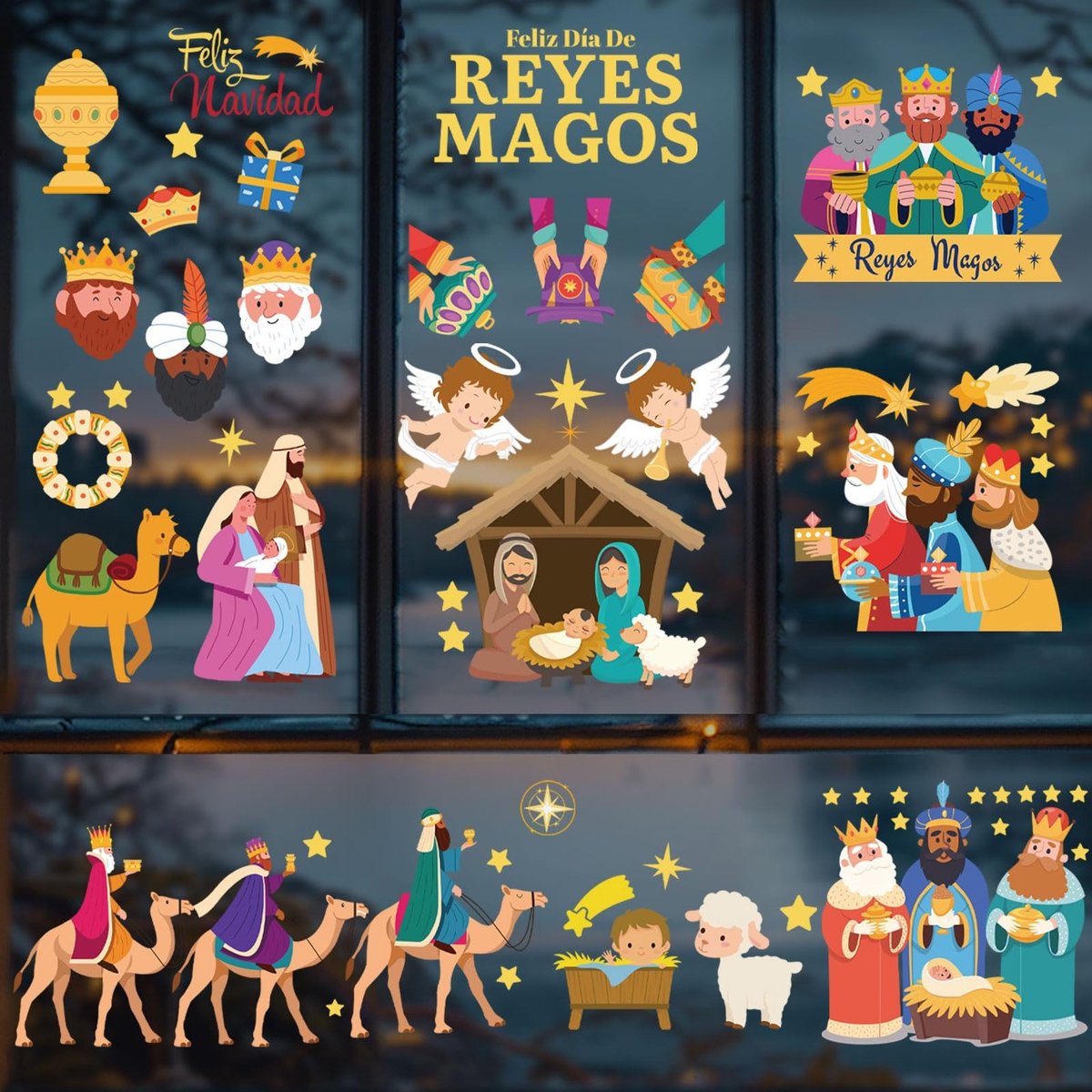 Dailygoods- Raamstickers Kerst - 9 Bladen - Raamstickers Kinderen - Raamstickers Pasen - Raamstickers Vogels - Decoratie voor het Raam - Vensterstickers