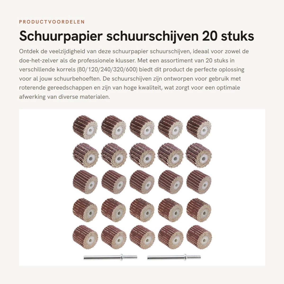 Dailygoods- Schuurpapier Set 20 Stuks - Schuurschijven 80/120/240/320/600 Korrel - Geschikt voor Roterende Gereedschappen - 13x12x3 mm - Emery Doek