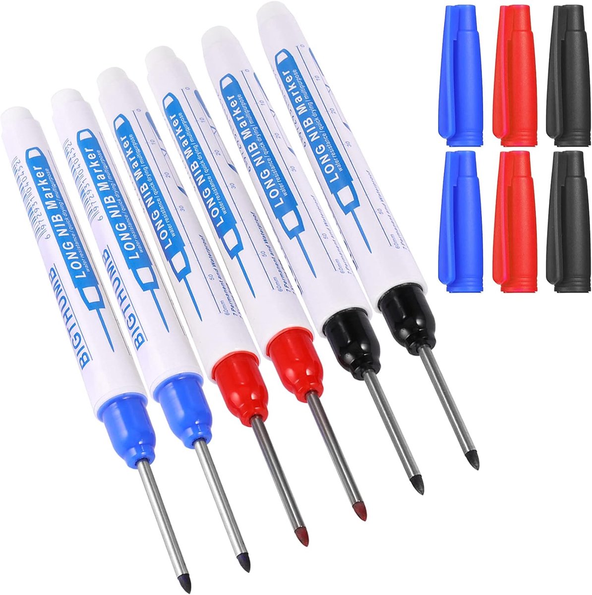 Thijox - Diepe Gat Marker, 6pcs Timmerman Pennen, 30mm Lange Punt Marker voor Nauwkeurig Aftekenen van Boorgaten op Hout, Metaal, Beton, Kunststof - B