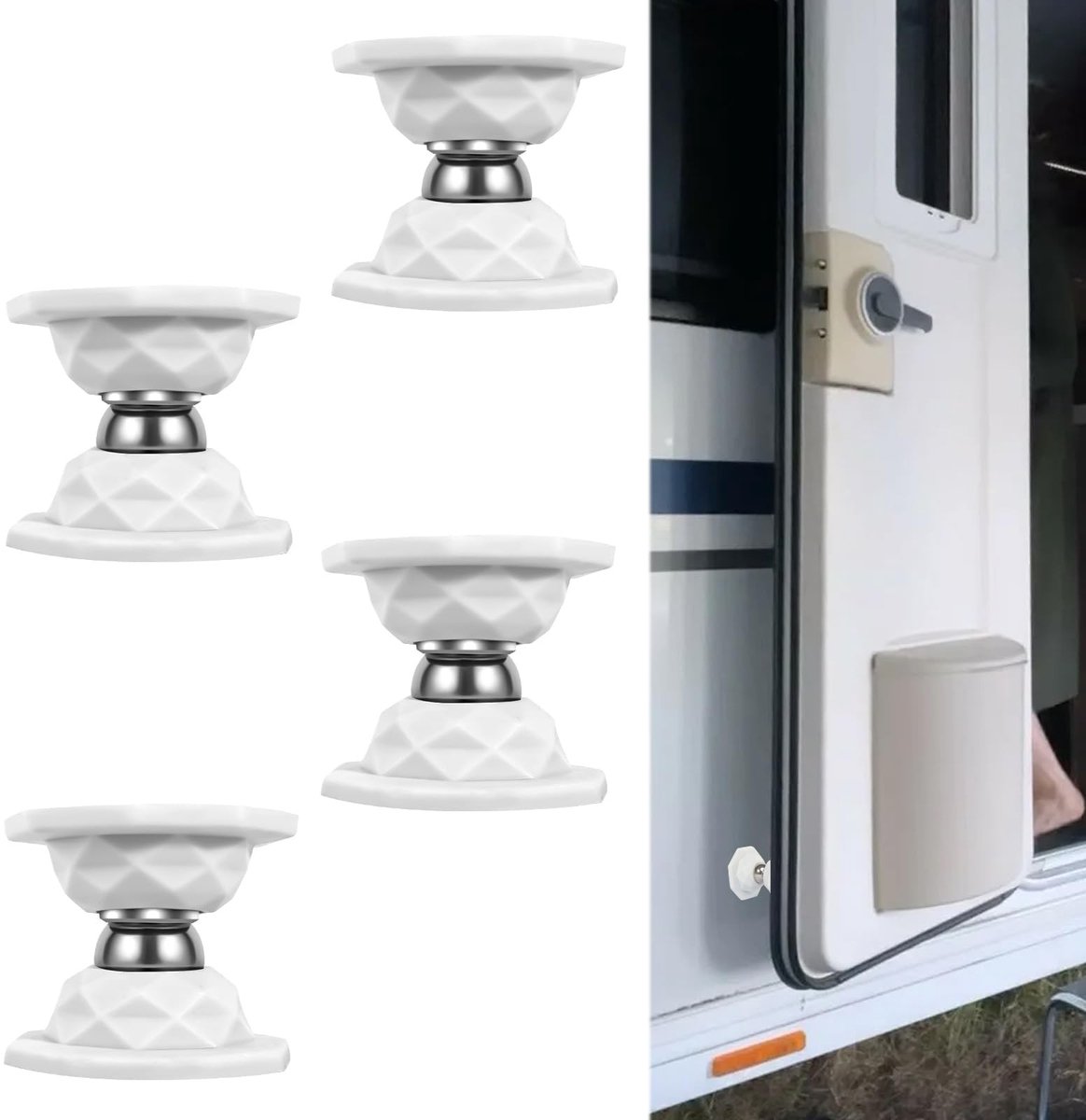 Dailygoods - Magnetische deurhouder met ritssluiting voor buiten, 4 stuks, magnetische camper deurvergrendeling, camper met schroeven, silicagel, magnetische deurhouder voor caravans, magnetische deurstopper voor