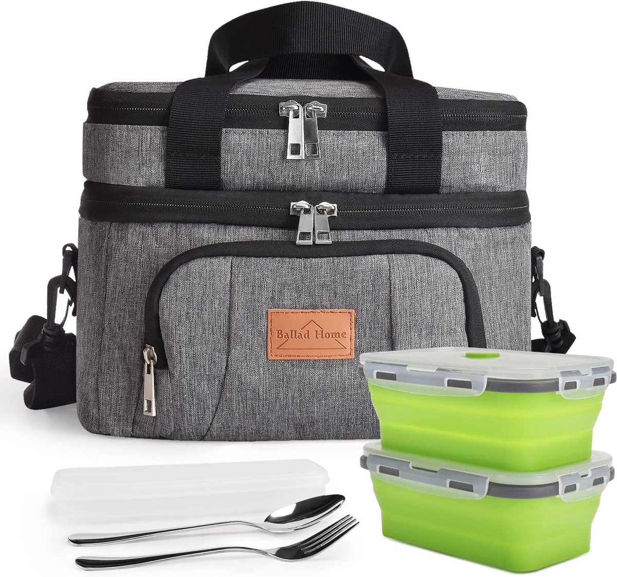 Thijox - Geïsoleerde Lunchtas 10L Lunchkoeltas met Dubbele Compartimenten, 2 Lunchboxen en Roestvrijstalen Bestekset - Perfect voor Strand, Picknick e
