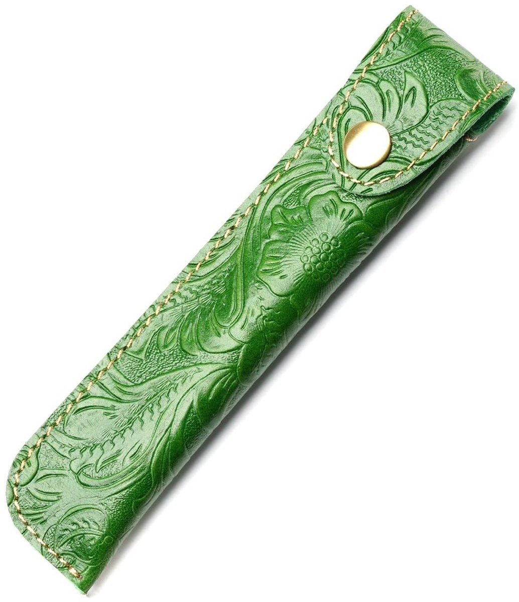 Dailygoods- Pennenhouder Echt Leer - Draagbare Etui - Handgemaakt - Metalen Knoopsluiting - Houtsnijwerk - Bescherming voor Pennen - Pennenetui