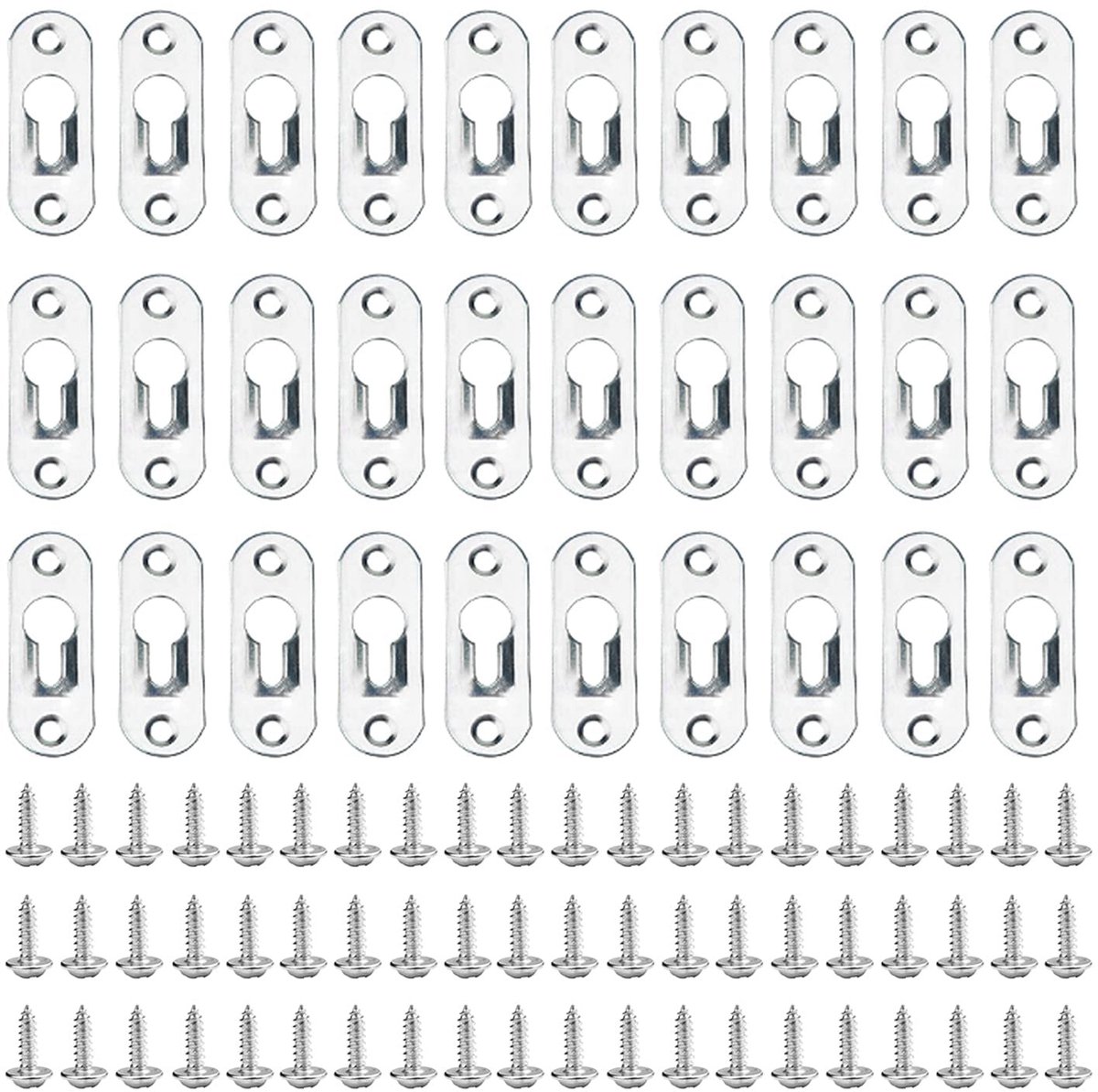 Dailygoods- Sleutelgat Hanger 30 Stuks - Wandbeugel - Bevestigingsmateriaal - Metalen Ijzer - 44*16mm - 60 Schroeven - Voor Foto's en Spiegels