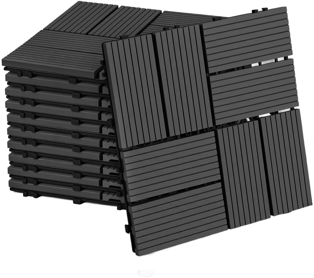 WPC Vlondertegels 30x30 cm - Antraciet - 77 stuks/7 m² - Waterbestendige Tuintegels