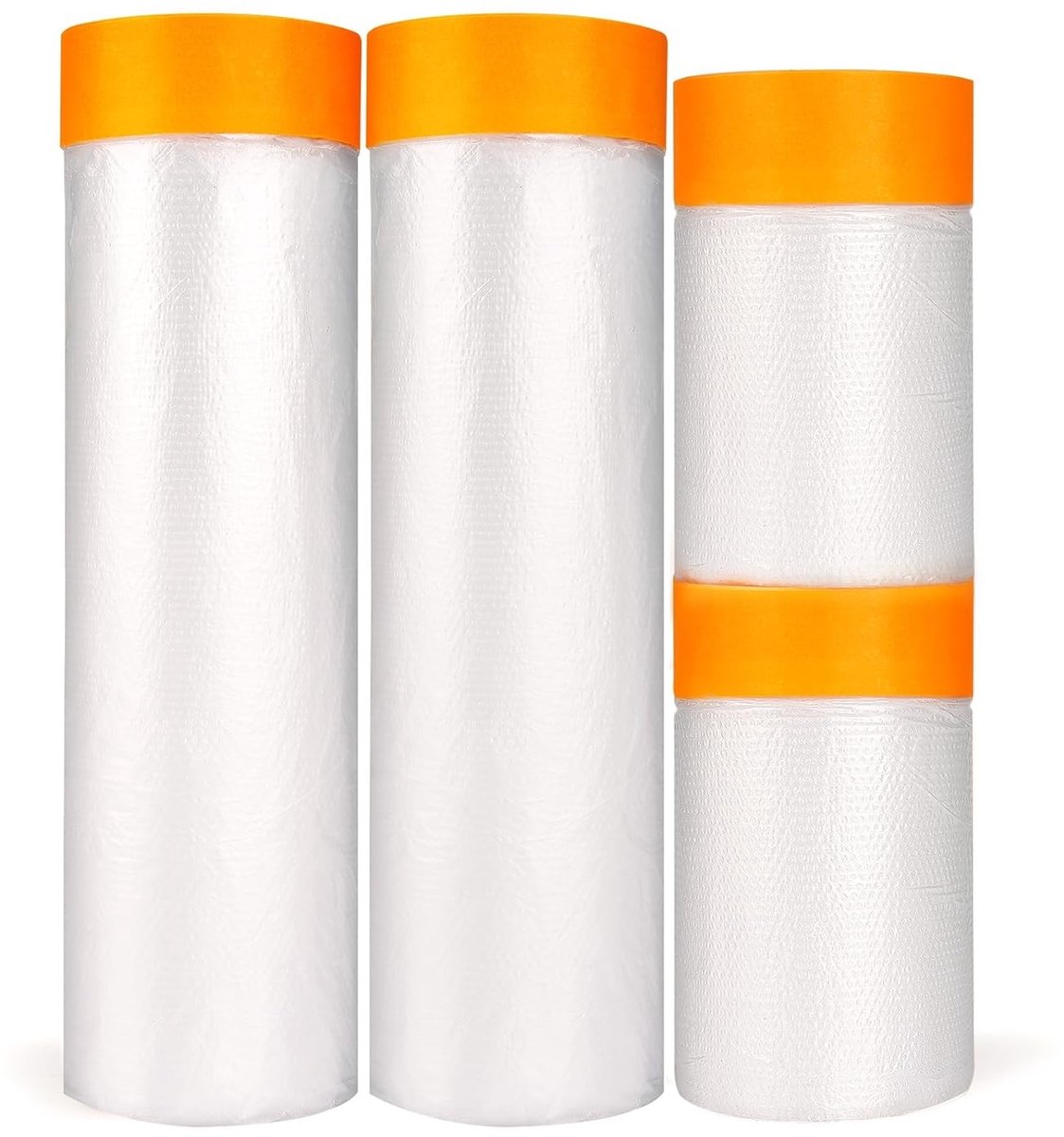 Beschermfolie en Plakband Set van 4, Veelzijdige Plastic Afdekzeil voor Auto, Muren en Meubels, Verven en Spattenbescherming, Oranje, 2 Maten (55 cm + 140 cm)