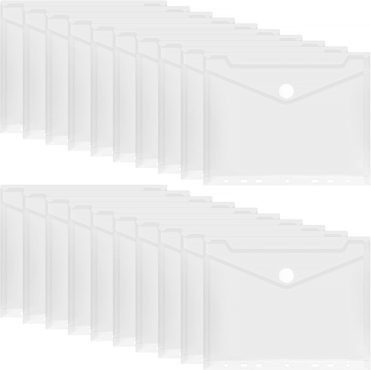 Documententas A5 20 stuks, 22,5 x 18 cm, transparante omslagmappen met klittenbandsluiting, waterdicht en 7 gaten voor het archiveren en organiseren van documenten