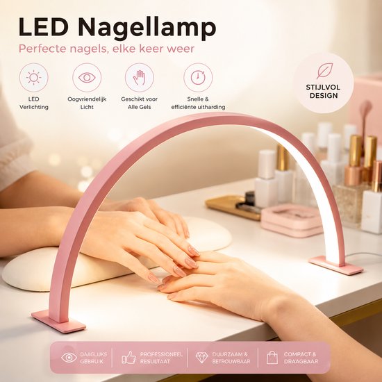 Lampe arche rose avec lumière LED douce pour les yeux pour sécher les ongles en gel, avec contrôle tactile.