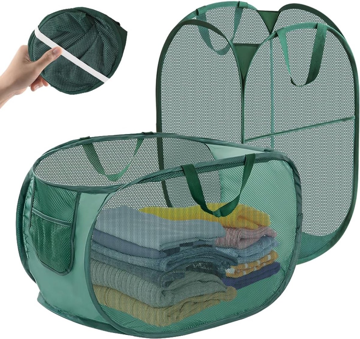 Draagbare Vouwbare Wasmanden van Mesh, 75L Pop-Up Wasverzamelaar, Ideaal voor Badkamer en Slaapkamer, Handig en Ruimtebesparend Ontwerp, 36 x 36 x 58 cm