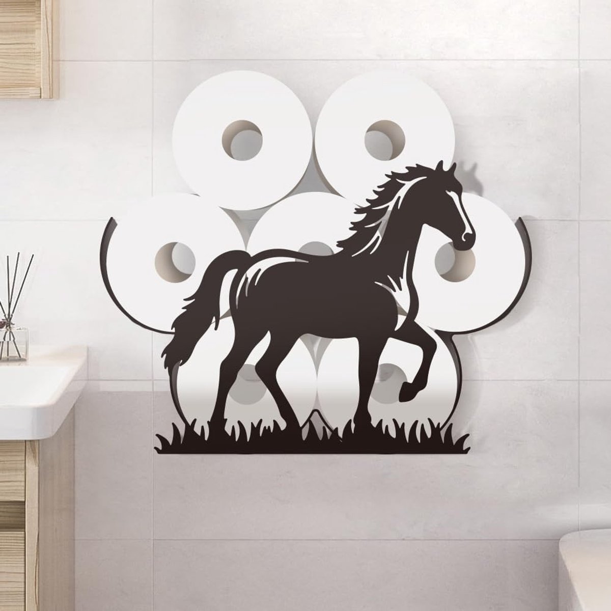 Freestanding Toilet Paper Holder van Metaal met Paard Design - Grappige Toiletpapier Organizer voor Badkamer, Dierenliefhebbers en Unieke Interieuraccessoires
