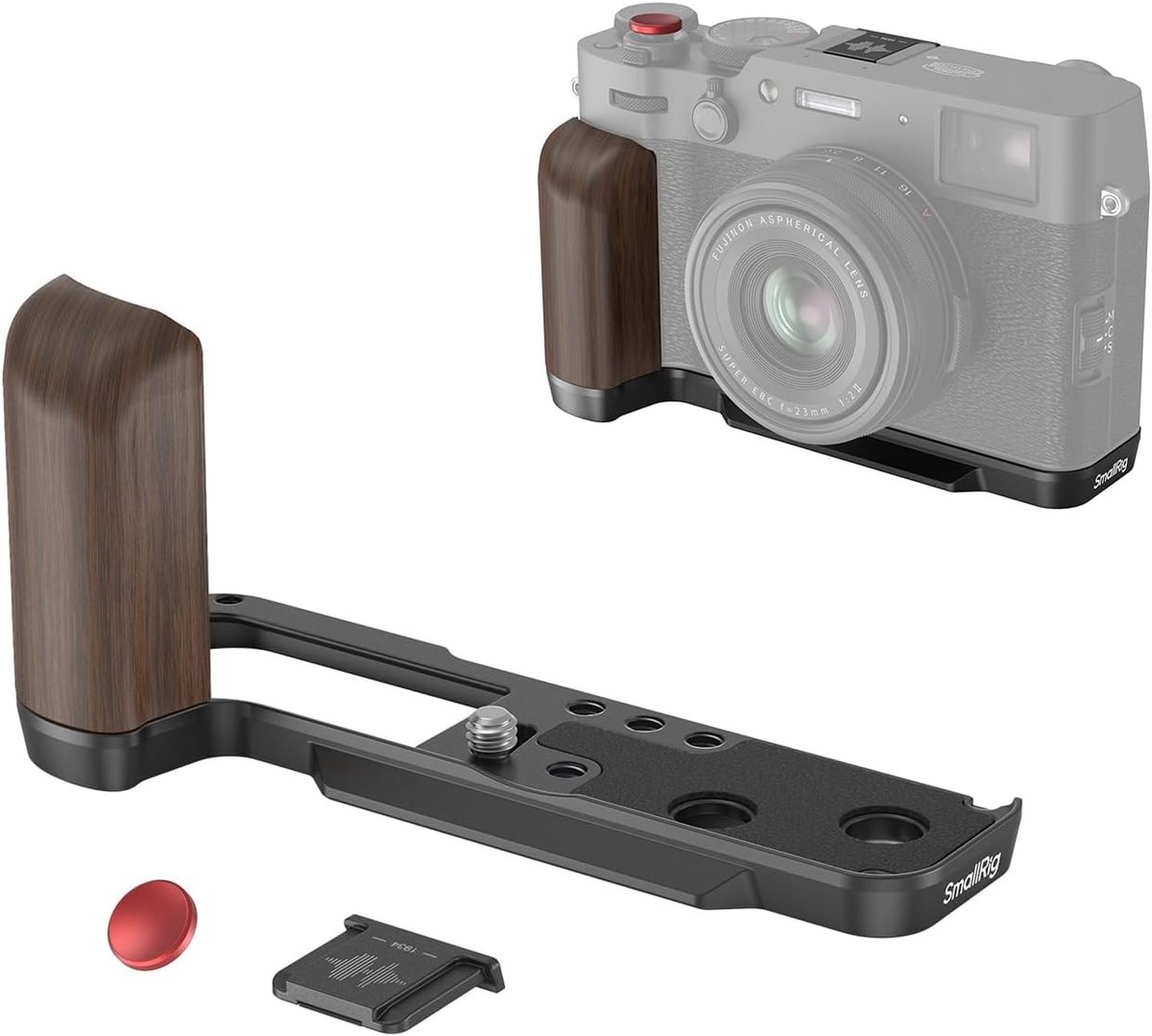 Houten L-vormige Grip voor FUJIFILM X100VI/X100V Camera met Snelle Ontgrendeling, Ontspanknop en Hot Shoe Cover, Zwart - Verbeter je Fotografie met Comfort en Stabiliteit