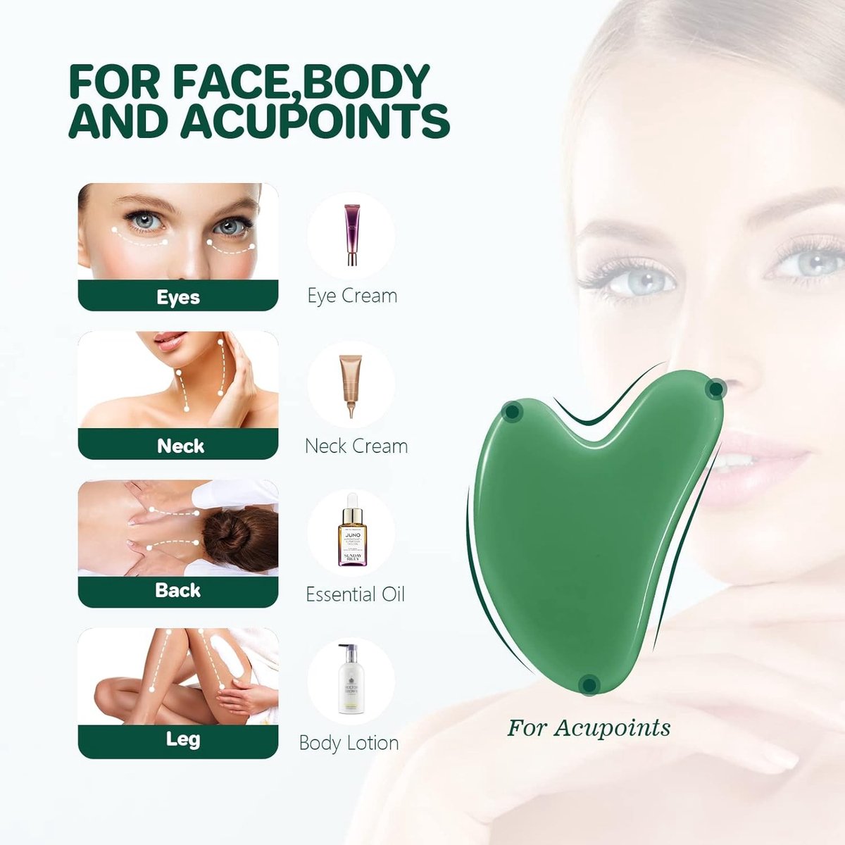 Hartvormige jade gua sha gezichtsmassage tool voor huidverzorging, rimpelverlichting en lymfedrainage, ideaal voor gezicht, ogen en nek