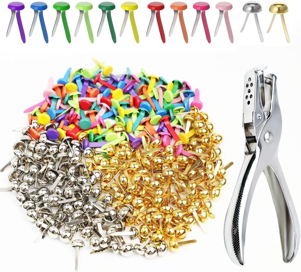 Mini Paper Fasteners - Kleurige Pocket Clips met Geperforeerde Klemmen voor Scrapbooking en Naaien, 300 Stuks in Diverse Kleuren