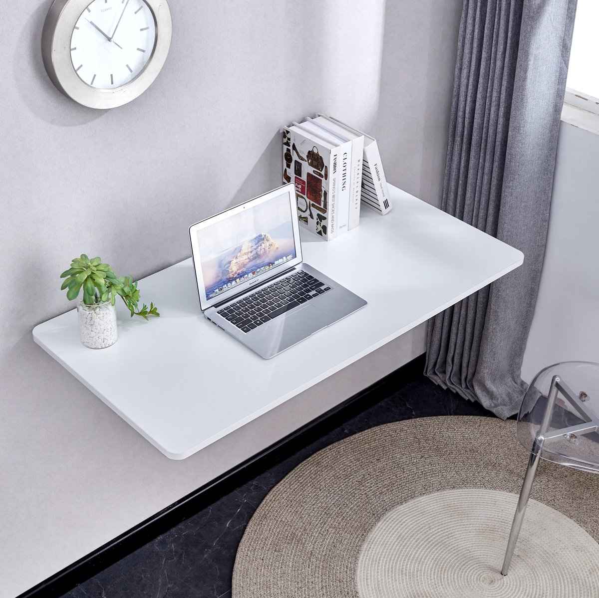 MIVRAY Wandtafel - Opklapbaar En Ruimtebesparend Voor Kleine Ruimtes En Thuiswerkplek - Wit MDF - 114 X 56 X 16,5 Cm