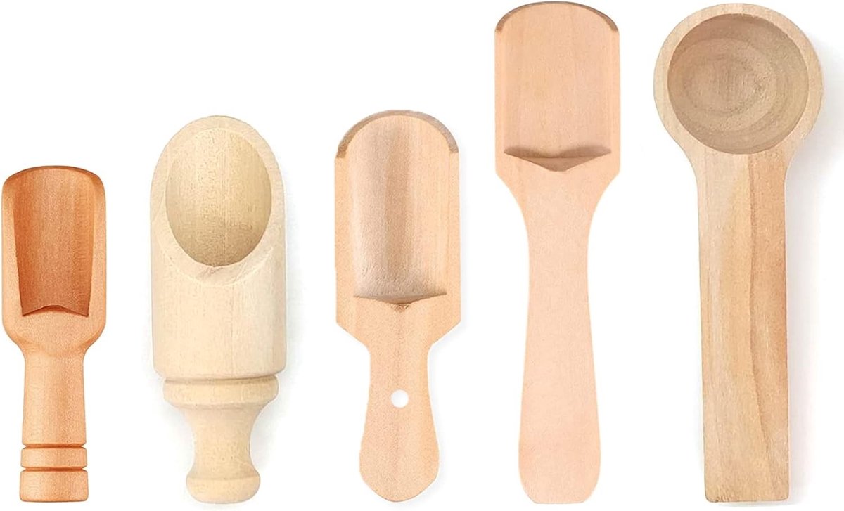 Set van 5 Houten Lepels - Mini Schep Lepel voor Badzout, Koffie, Thee en Specerijen - Keukenaccessoires