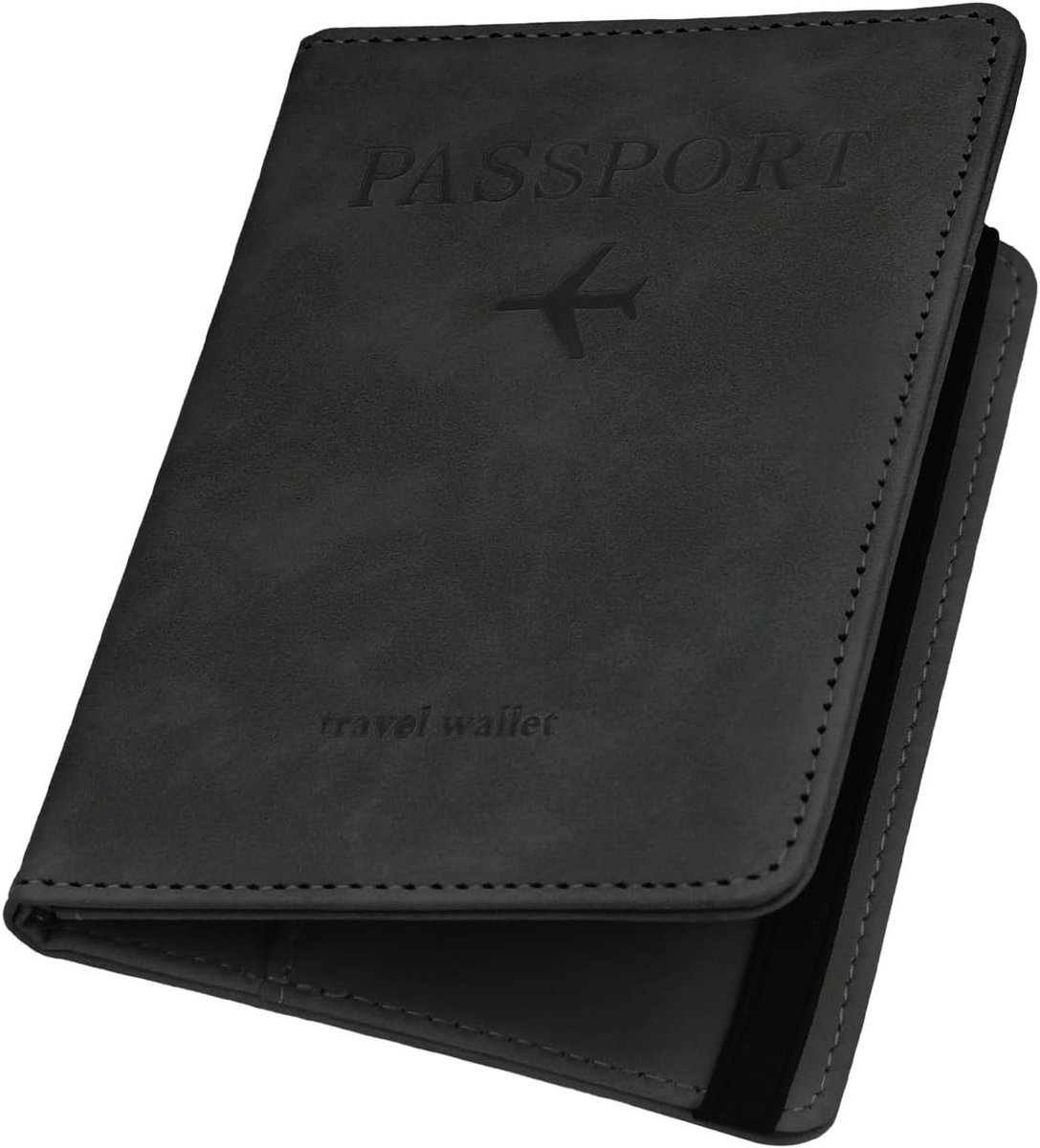 SnelShoppen - Paspoorthoes UK Leer Paspoort Houder Reisportemonnee Britse Paspoorthoes RFID Blokkering met Kaartslots Magnetische Sluiting (Zwart)