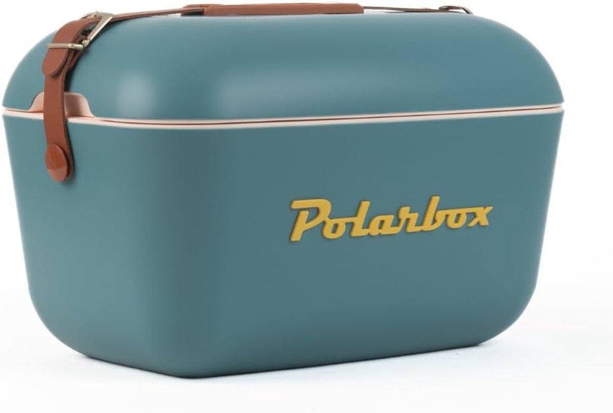Thijox - Klassieke koeltas met leren riem, geïsoleerd, 12L, marineblauw, perfect voor strand, picknick, feest - Omvormbaar deksel - Polypropyleen - 40