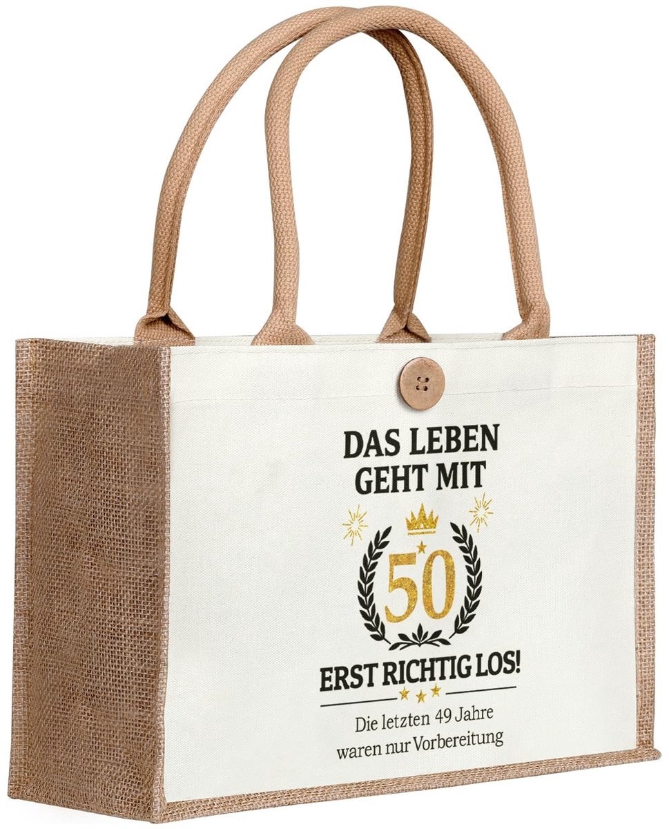 Inovra- Jute Draagtas Duurzaam - Cadeau voor 50ste Verjaardag - Shopper Dames - Stijlvolle Verpakking - Hoogwaardig Jute - Praktisch en Uniek
