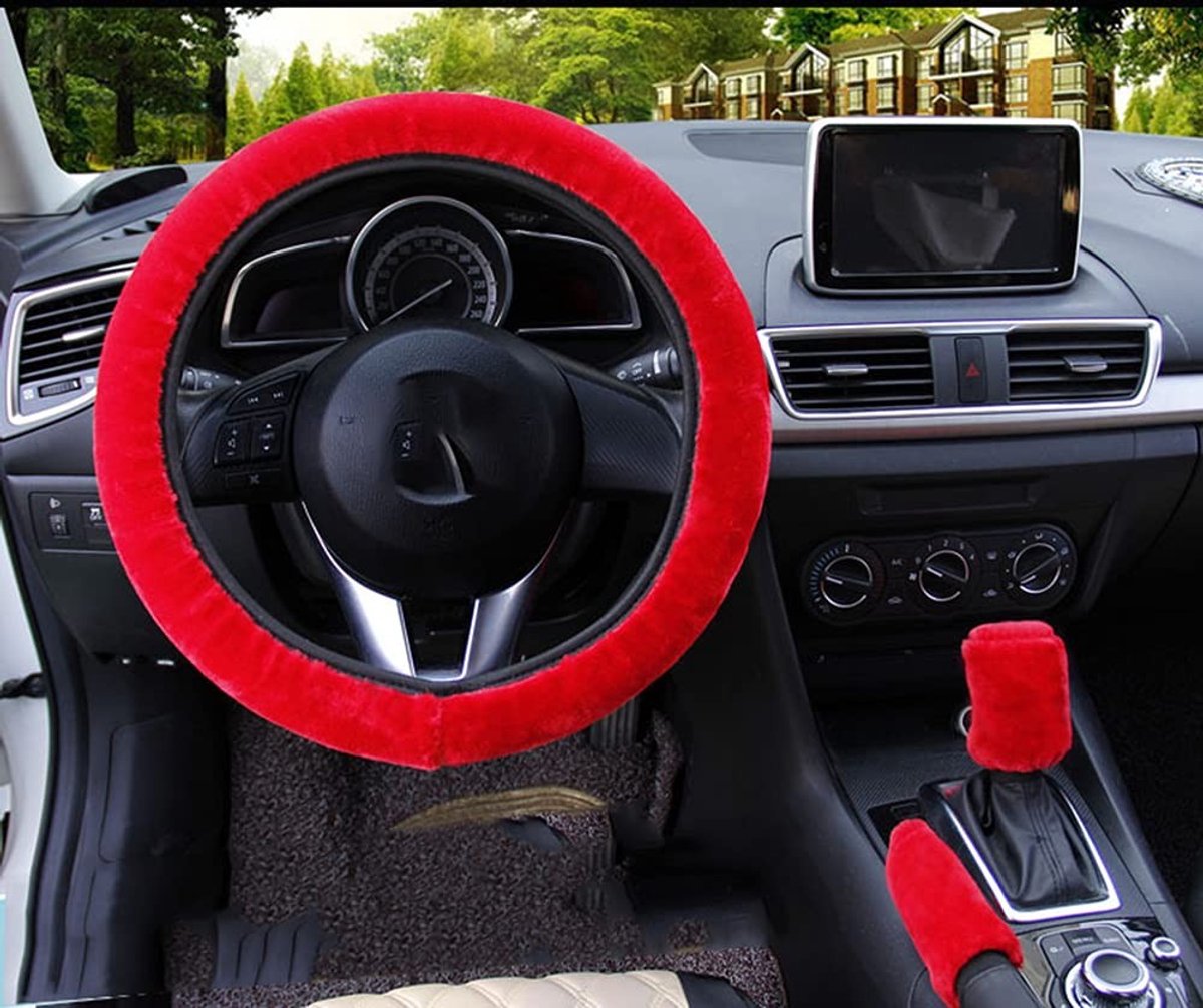 Inovra- Stuurhoes Pluche - Warme Winter - Versnellingsbakafdekking - Handremhoes - Auto Accessoires Interieur - Geschikt voor 37-38 cm - Autostuurcover