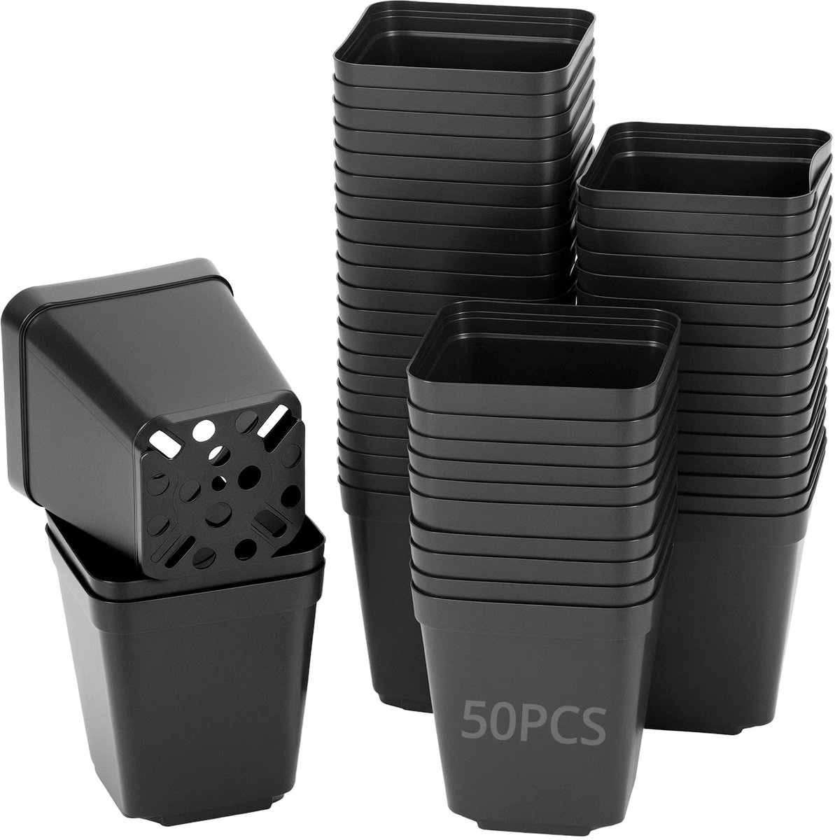 Inovra - QWORK® 50 stuks 5.5 cm grote vierkante plantpotten van kunststof, zaaitabletten, ideaal voor het kweken van zaden, stekken en het verplanten.