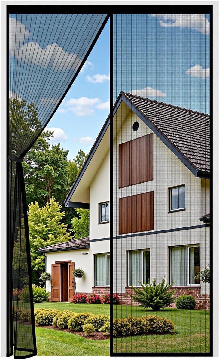 Thijox - Magnetisch Hordeur voor Balkondeur, Insectenwerende Gordijn 100x210cm, Eenvoudige Zelfklevende Montage zonder Boren, Zwart voor Terrasdeur, S
