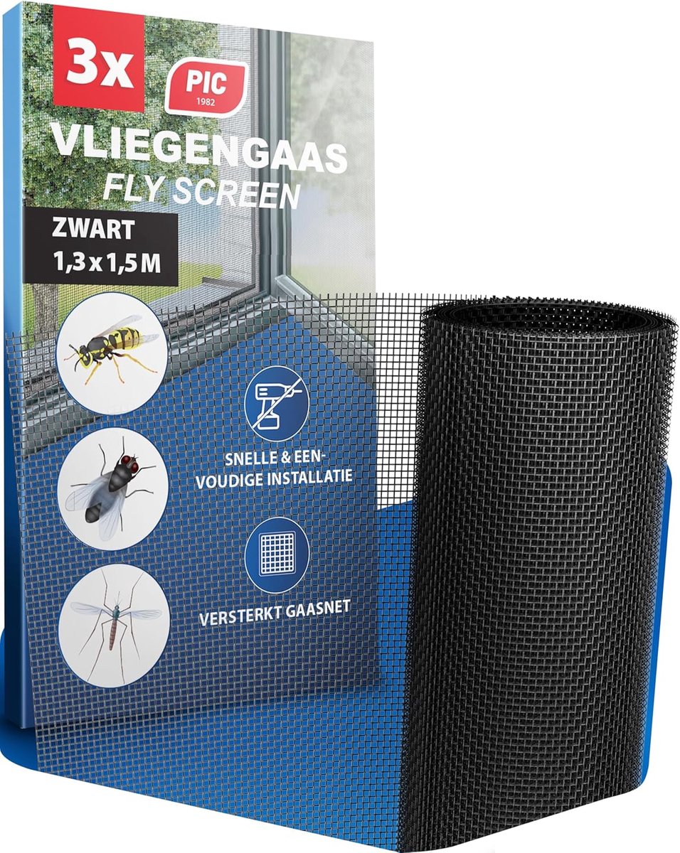 Thijox - Vliegenhor voor Ramen 130x150 cm - 3-pack Hoge Kwaliteit Fijnmazige Muggenhor met Klittenband en Reinigingsdoekje - Ideaal voor Huizen, Tuine