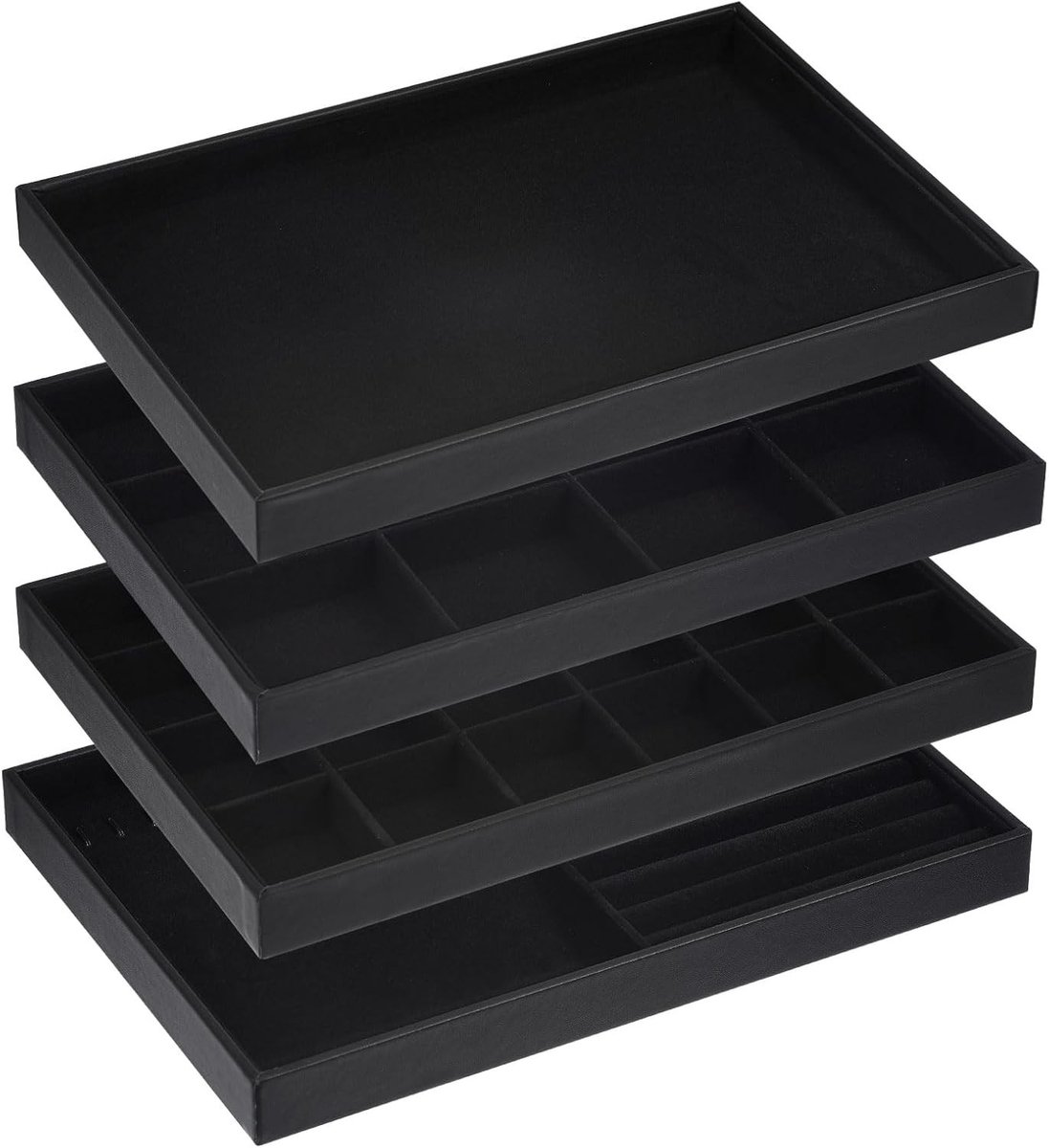 Sieraden Organizer Set van 4 Stapelbare Velvet Dozen met Deksel voor Ringen en Oorbellen Opslag