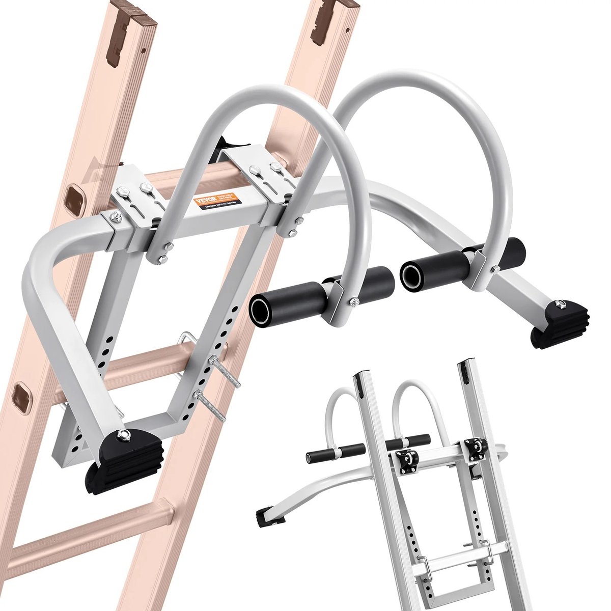 QUESTYR - Ladder Stabilisator 2-in-1 - Dak & Muur Standoff - 150 kg Draagkracht - Carbon Steel - CE‑Gecertificeerd - Matte Silver