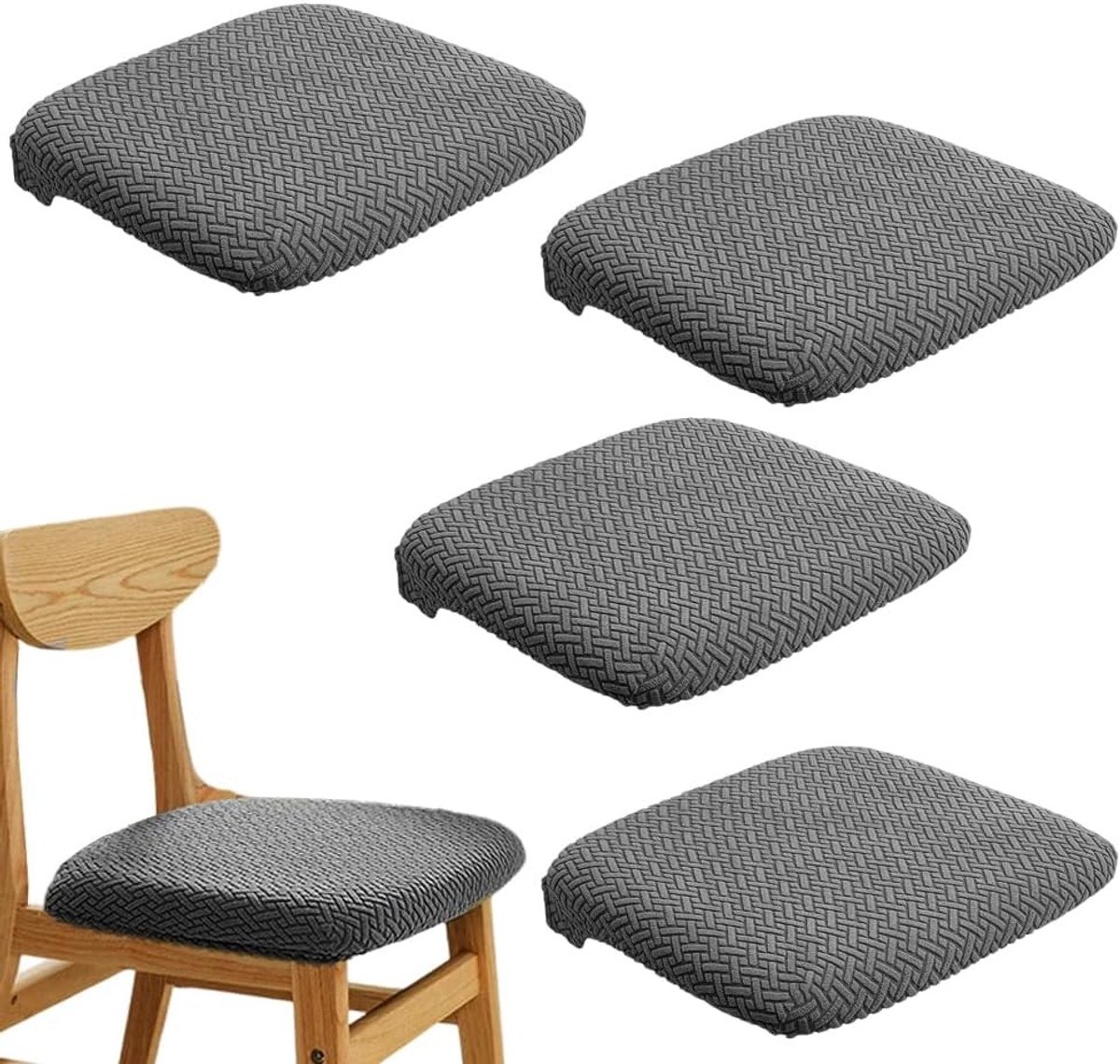 Stoelhoezen voor Eetkamerstoelen, Afwasbare en Afneembare Bekleding, Donkergrijs, Anti-Stof, Bescherming voor Meubels (Set van 4)