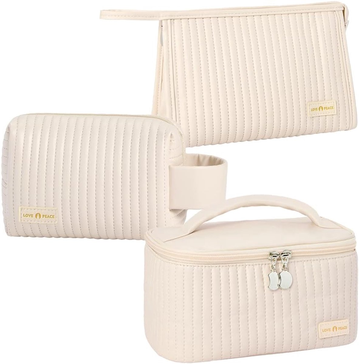 Make-up tas dames 3-delig - waterdicht leer - multifunctionele organizer - ideaal voor reizen - SnelShoppen
