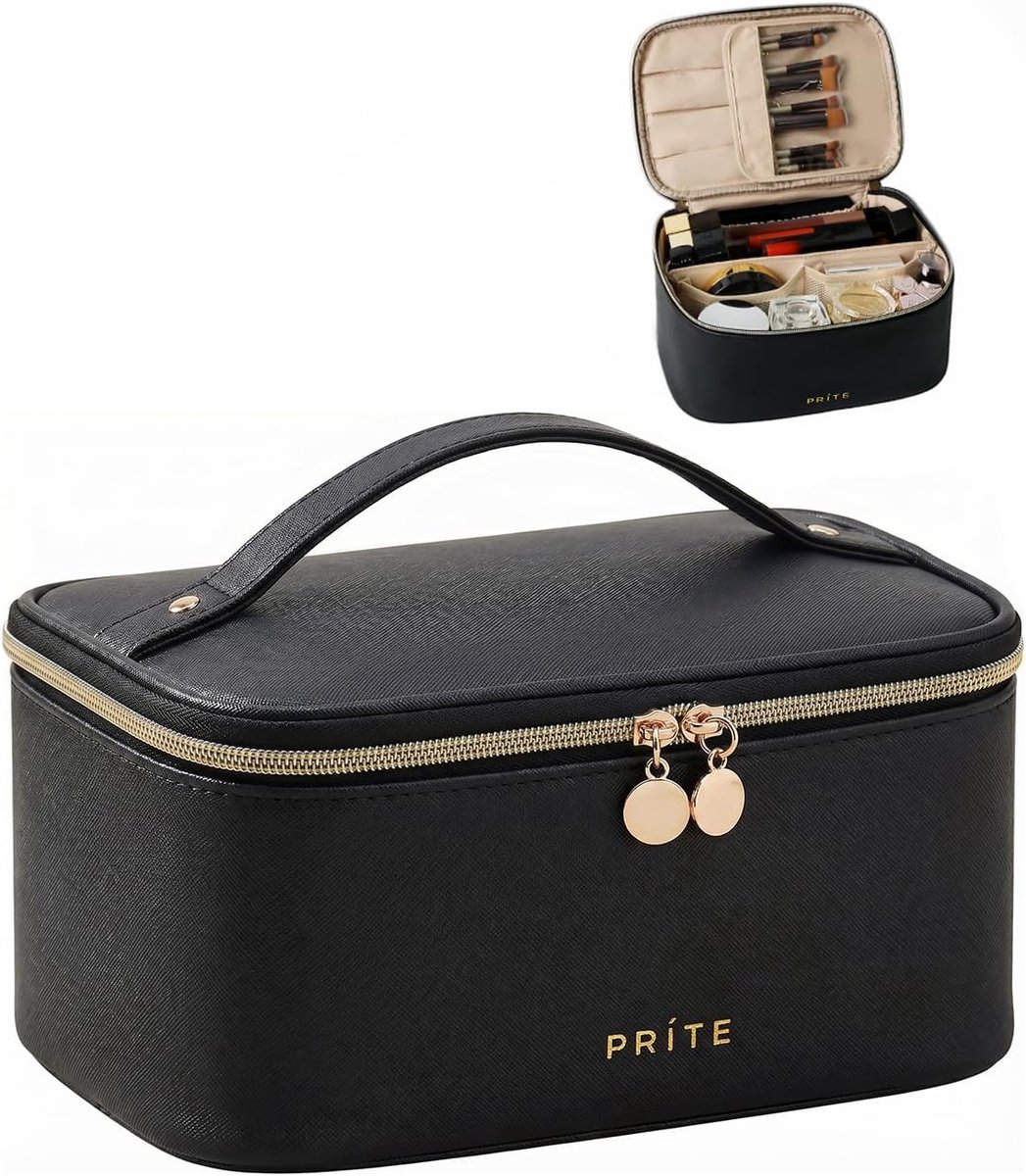 SnelShoppen - Grote Cosmetica Tas voor Vrouwen, Reis Toilettas, Waterdichte Leren Makeup Organizer, Handige Pouch met Handvat en Verwijderbare Scheide