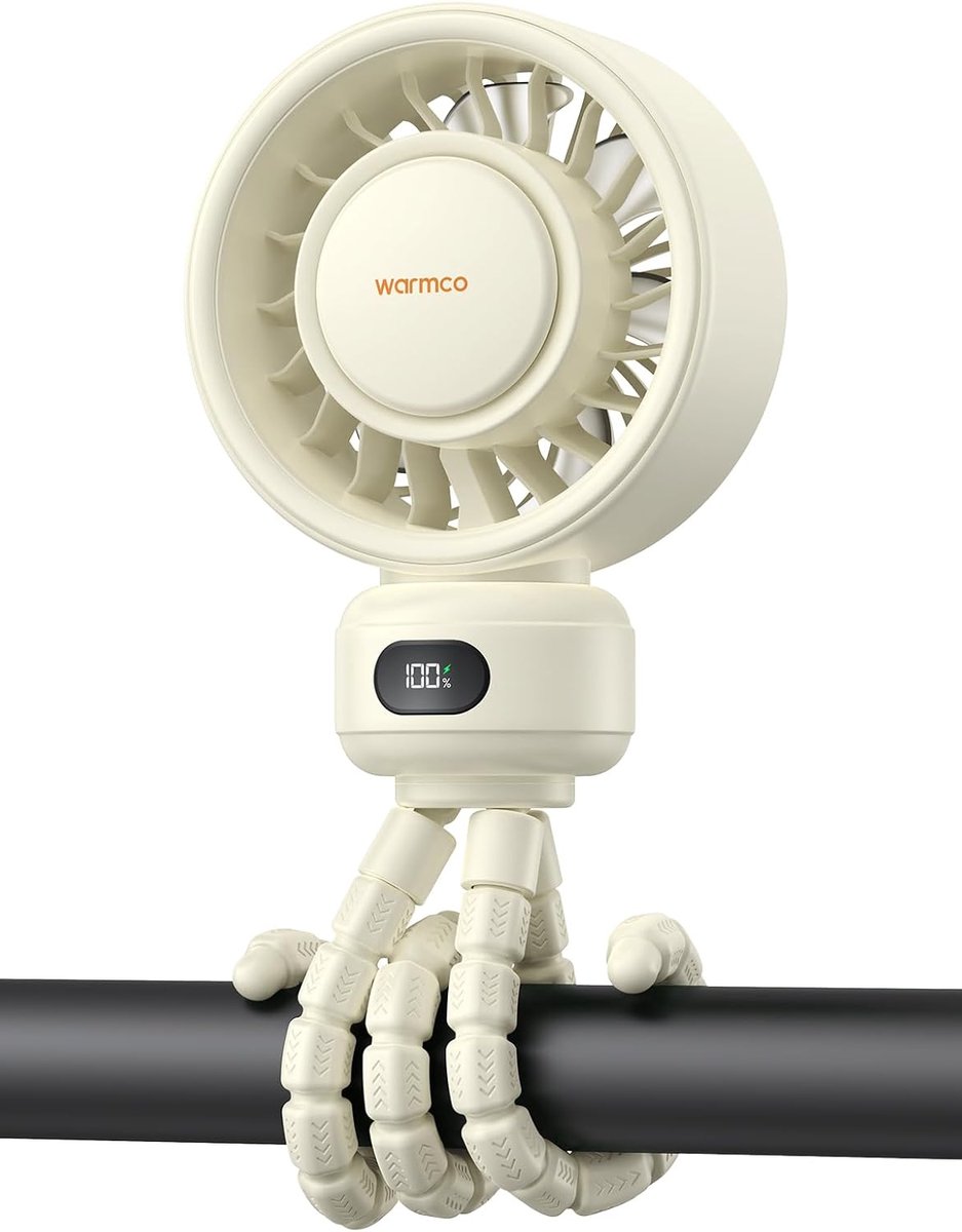 Kinderwagen Ventilator Clip-On 4000mAh - Draagbare Oplaadbare Baby Ventilator met Flexibel Statief - 4 Snelheden, LED Display en Stille Werking - Voor Kinderwagen, Autostoel en Wieg