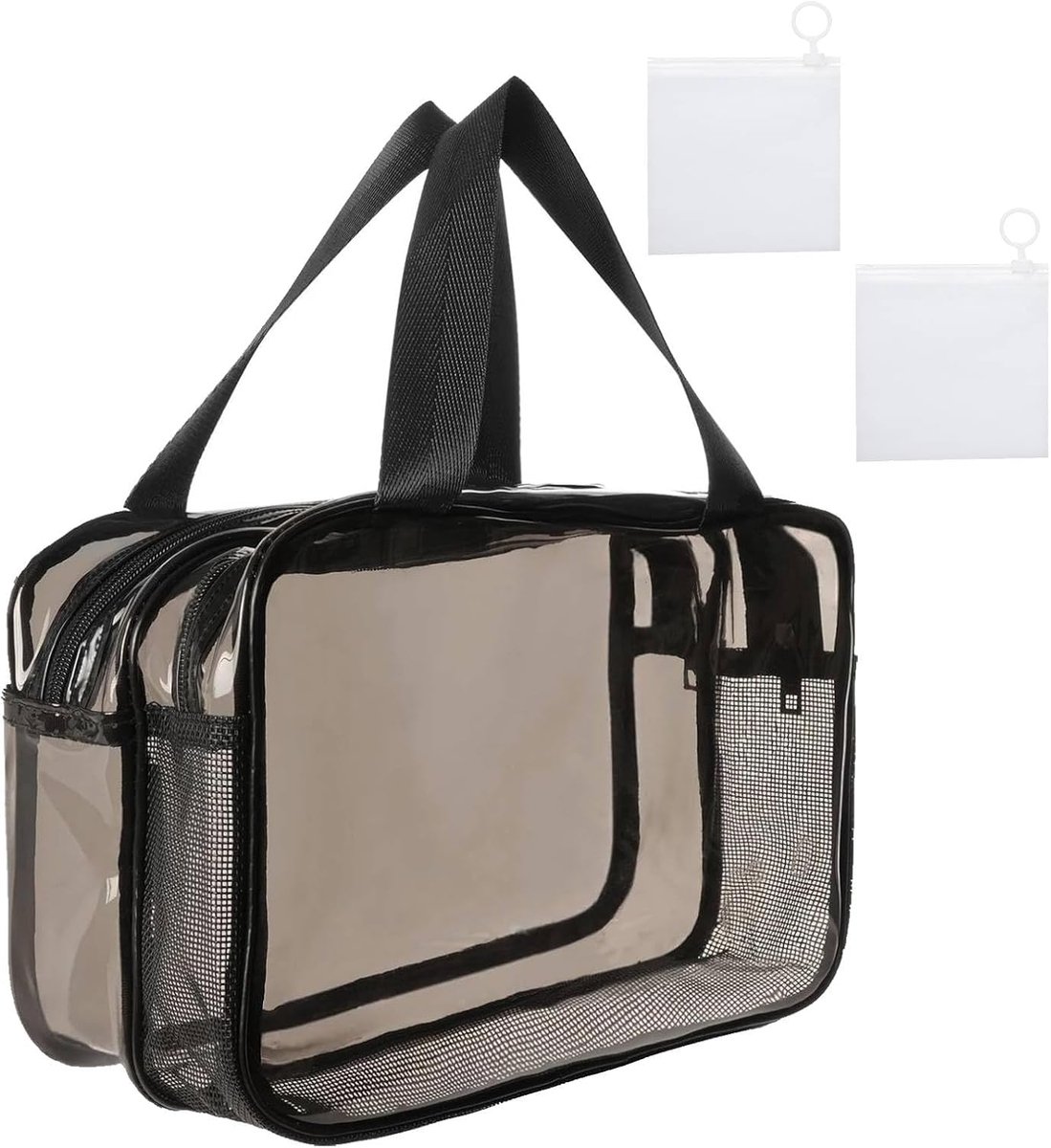 Thijox - Grote Cosmetica Tas Doorzichtig met Draaggreep, Wastas met Droge en Nat Scheiding, Reistassen voor Strand, Hotel, PVC, 31x21x16 cm