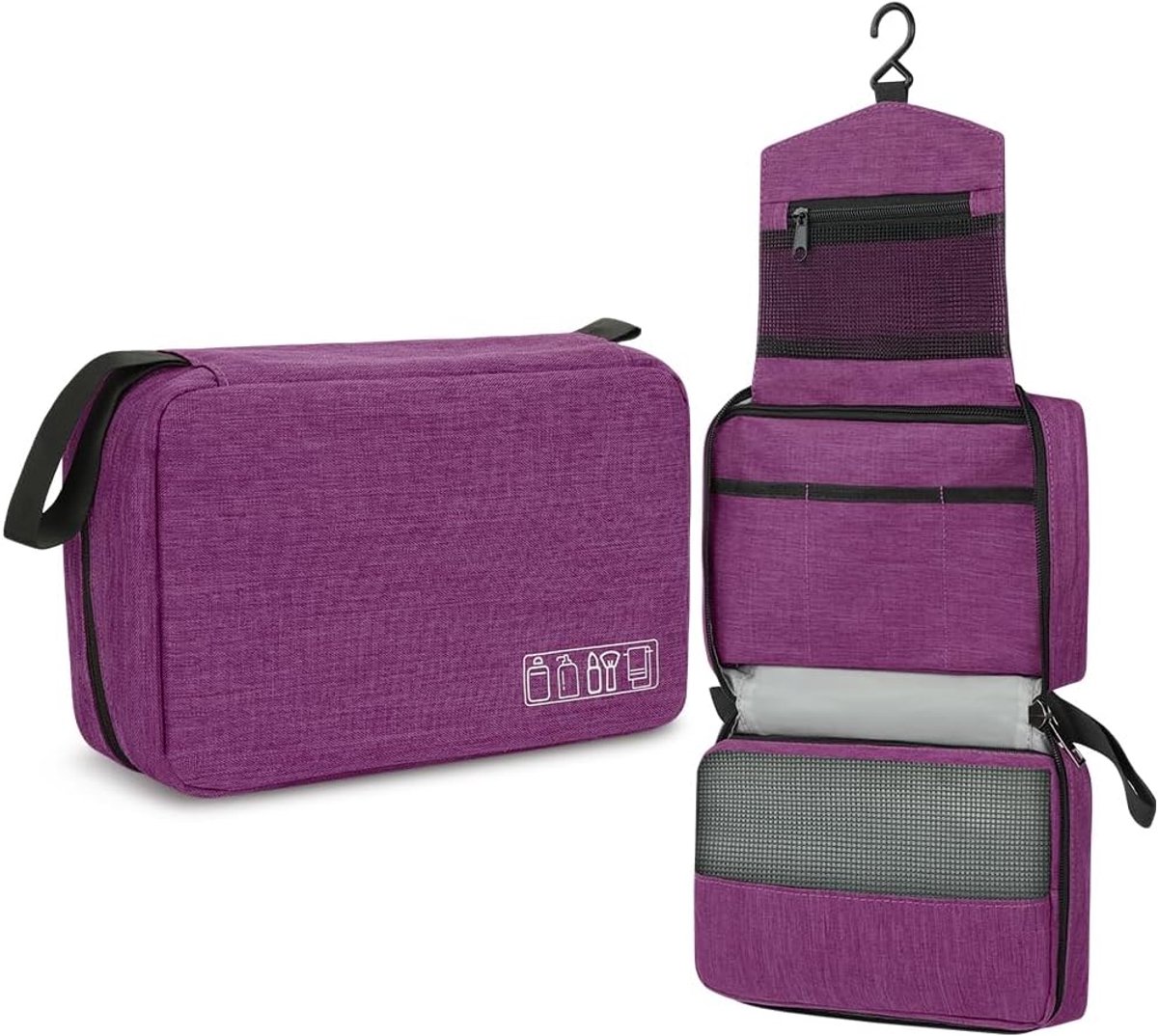 Thijox - Hangende Toilettas Waterdicht voor Mannen en Vrouwen, Compacte Opvouwbare Reistas met 3 Compartimenten, Lichtgewicht Make-up Tas Organizer in