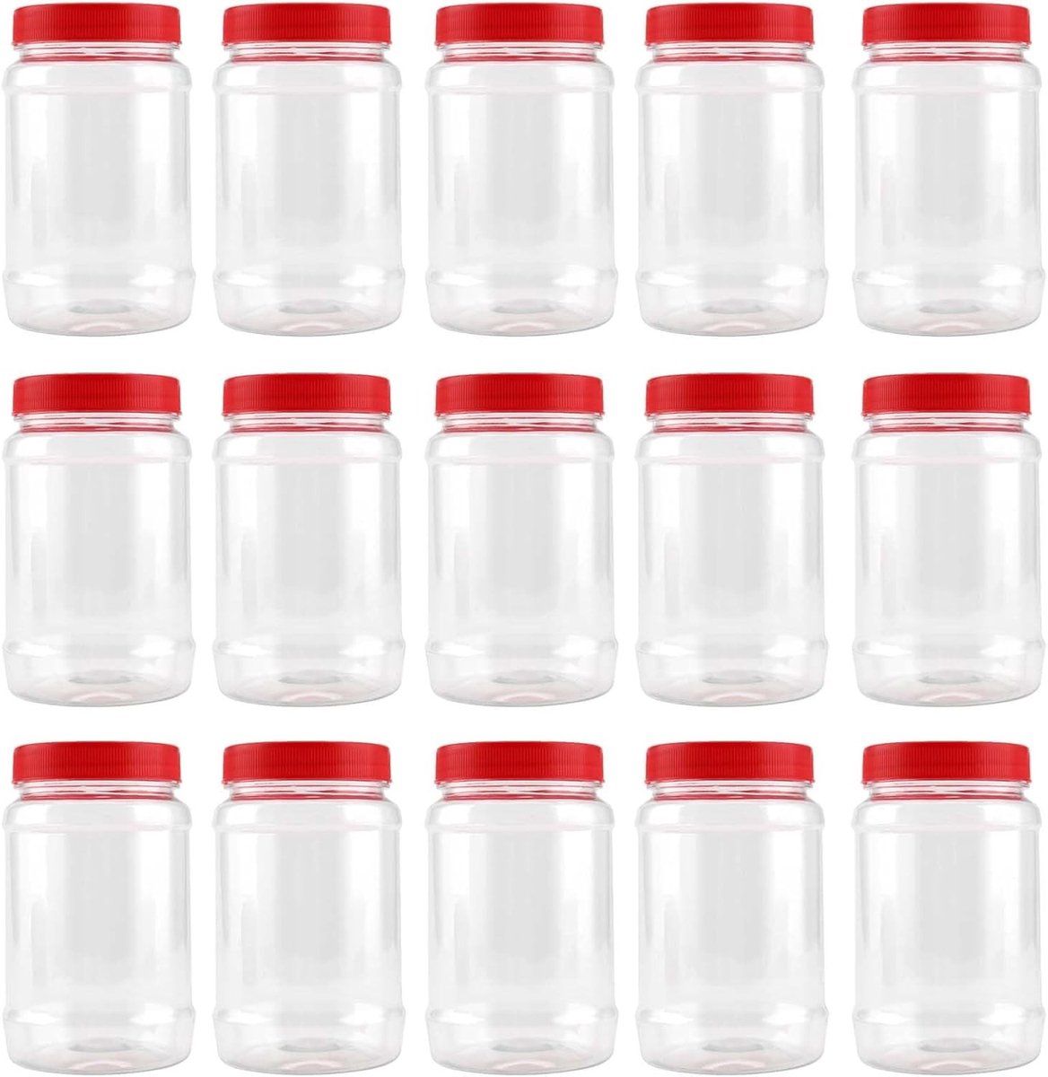 Ronde Plastic Opbergpotten van 15×750ml met Rode Deksel, Luchtdichte Voedselopslag voor Keuken en Berging