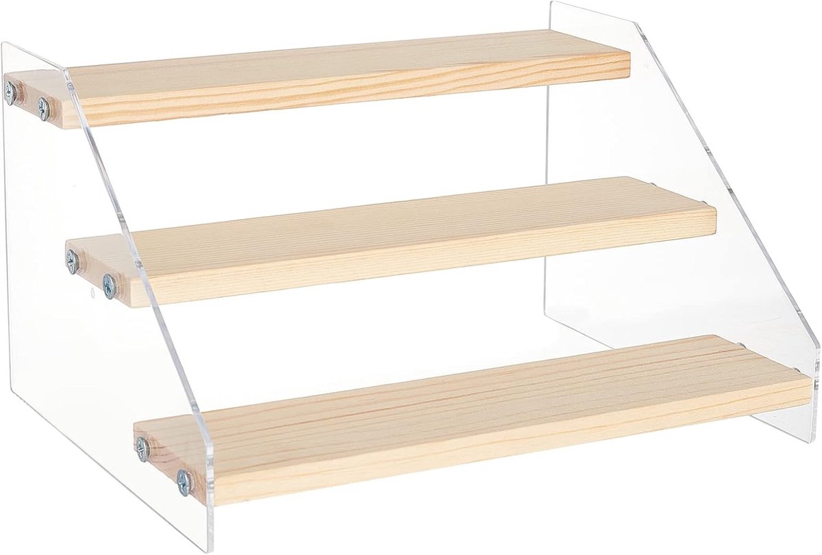 3-Step Acryl Laagdisplay Stand voor Houten Displays, Transparante Etalage Plank voor Parfum en Creatieve Projecten, 20x16x11.5cm, Ideaal voor Opslag en Collecties