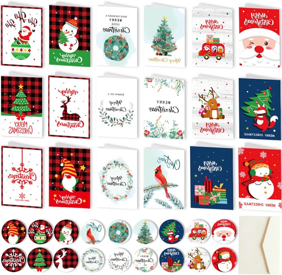 Kerstkaarten Set - Feestdagen Wensen - Verjaardagen Vieren - Unieke Ontwerpen - 18 Stuks - Kleurrijk