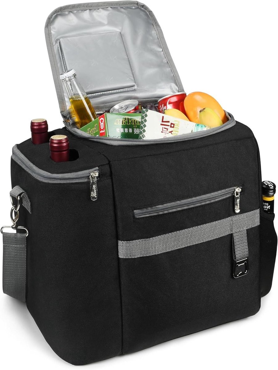 Grote Koeltas - Luxe Lunchtas - Picknick en Reizen - Lekvrije Isolatie - 34 cm Lengte - Zwart