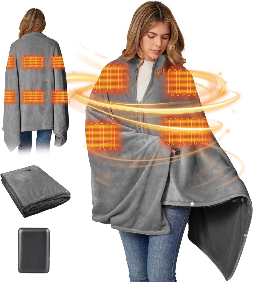 Elektrische Deken - Verwarmde Sjaal - Warmte Genieten - 6 Verwarmingszones - 180x90 cm - Grijs