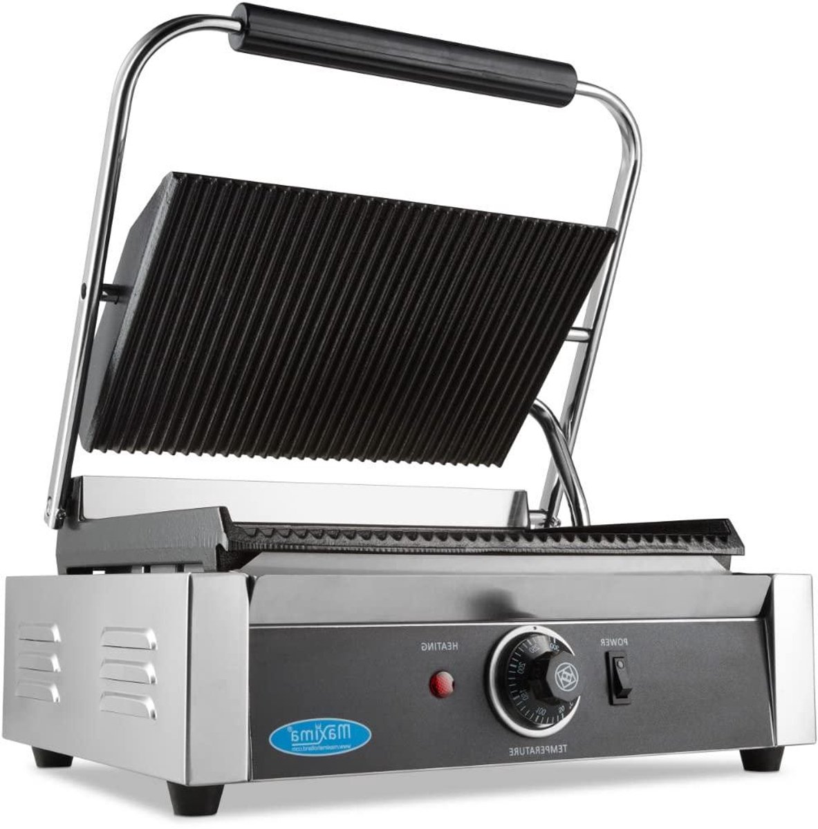 Contact Grill - Panini Maker - Broodjes Grillen - Dubbelzijdig Geribbeld - 33.5 cm - Zilver