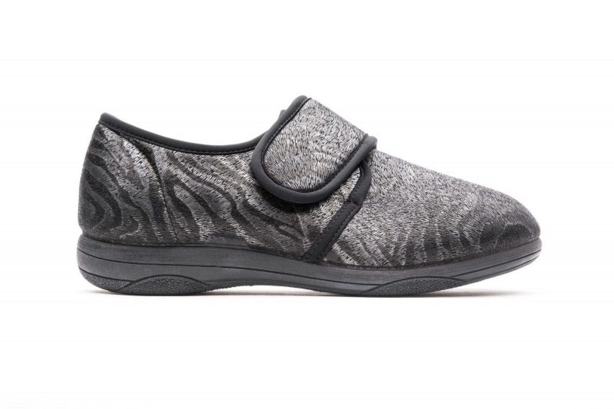 Q Fit Medisch Schoen/ Pantoffel Stretch Klittenband Zwart Tijgerprint