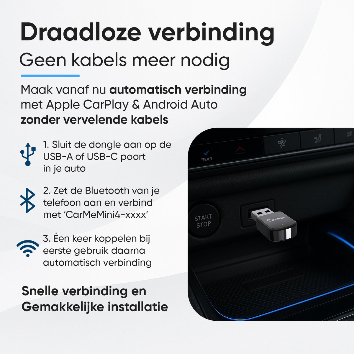 CarMe Mini 2-in-1 CarPlay Dongle V3 - CarPlay Adapter - Draadloos CarPlay & Android Auto - USB-A & USB-C - Android Auto Dongle - Apple Carplay - Zwart — cadeau in Gadgets - foto 5
