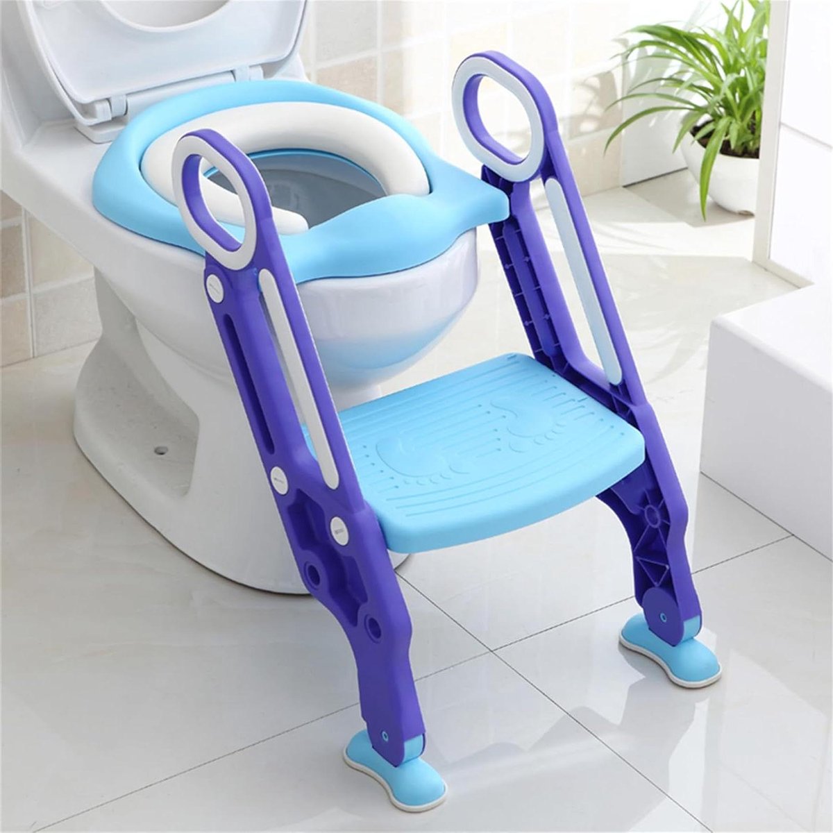 Kinder Toiletbril - Zindelijkheidstrainer - Zelfstandig Plassen - Verstelbare Trap - 41x31x23 cm - Blauw Paars