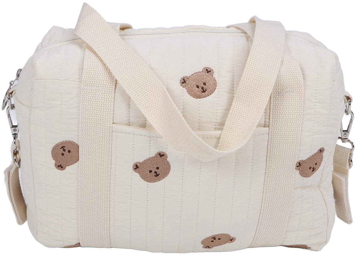 Inovra- Luiertas Grote Capaciteit - Multifunctionele Opbergtas - Baby Stroller Bag - Katoenen Doek - Praktische Ritszak - Ideaal als Babycadeau - Babyhandtas