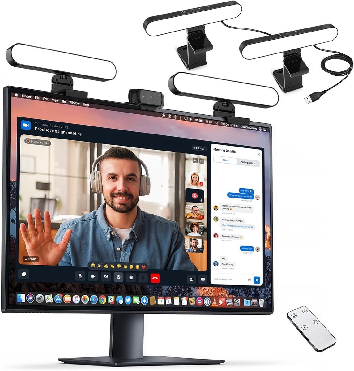 Thijox - Dubbele LED Lamp voor Videoconferenties en Streaming, Afstandsbediening en Touchbediening, Ringlamp voor Webcam en Laptopmonitor, Ideaal voor