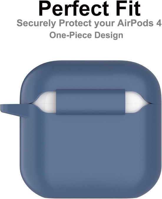 hoes voor AirPods 4 2024, beschermende siliconen Case voor AirPods 4e 2024 Skin Front LED zichtbare siliconen cover met karabijnhaak, Middernachtblauw — afbeelding 4