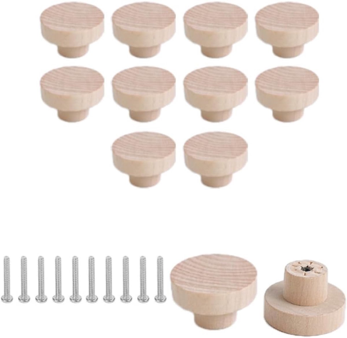 15 stuks ronde houten meubelgrepen voor kinderen, ladegrepen en kastknoppen met schroeven, 40 x 25 mm