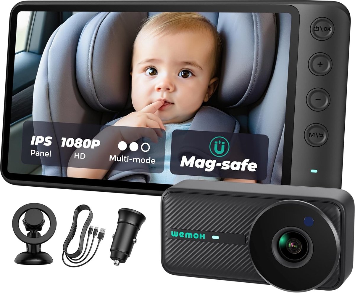 Thijox - Magnetische Baby-Autocamera 5'' 1080P HD IPS met Nachtzicht, 360° Rotatie, USB-Aangedreven Autostoelcamera voor Veiligheid en Comfort