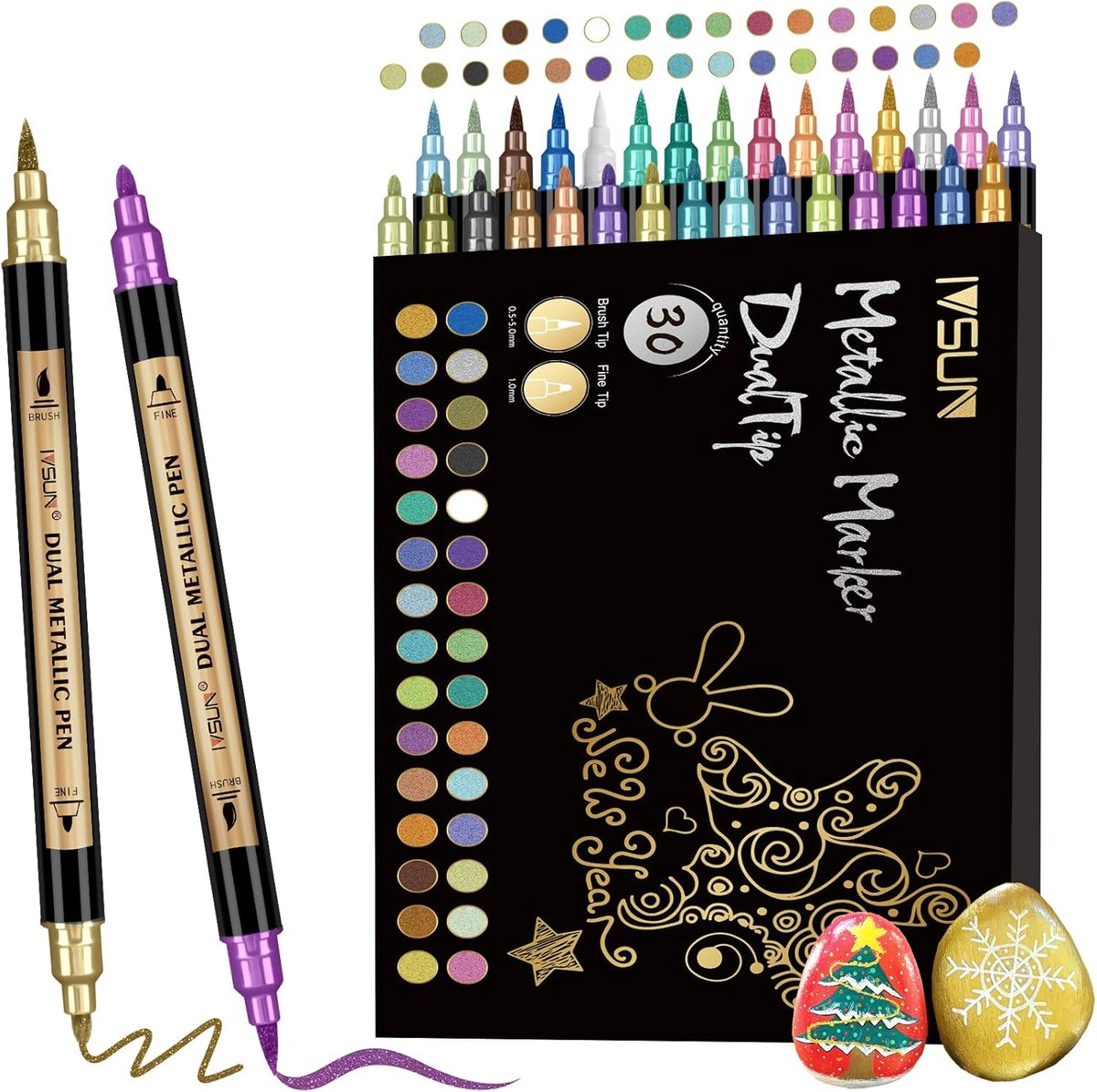 Thijox - Metallic Stiften Set van 30 Kleuren - Dual Tip Marker voor Fotoalbums, Zwart Papier, Gastenboeken, Bruiloft en Scrapbooking - Perfect voor De